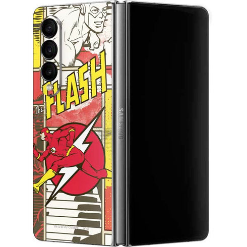 DC Comics The Flash Vintage Action Pose Pattern Galaxy Z Fold4 5G Skin